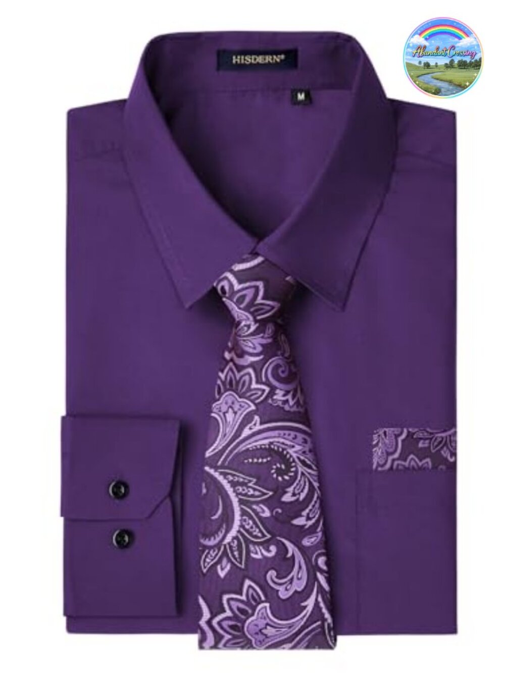 Men's Button Down Dress Shirt with Tie & Pocket Square Set Long Sleeve